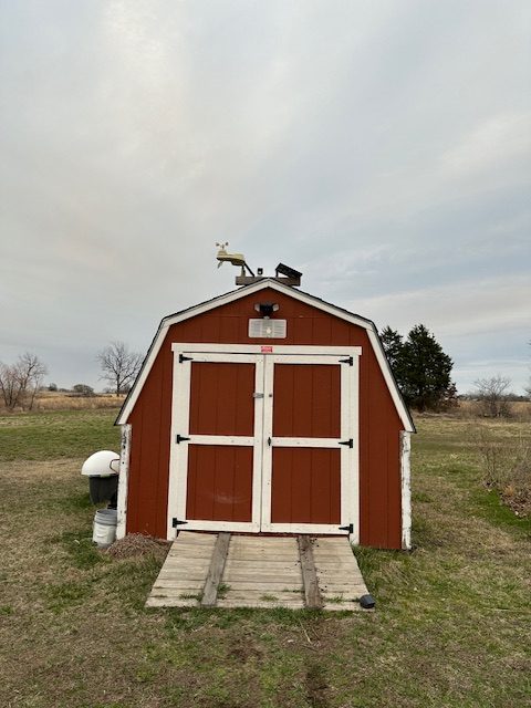 Weather station mounted on a shed for optimal readings
